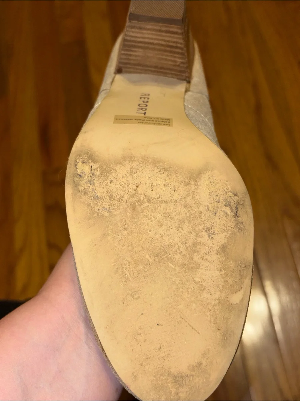 Report Taupe Suede Ankle Booties with Stacked Heel